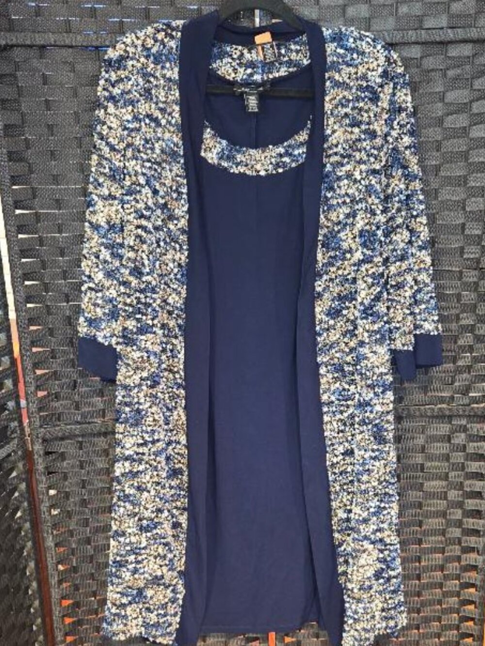 R&M Richards Plus Size Navy and Taupe 2 Piece Jacket Dress Set
